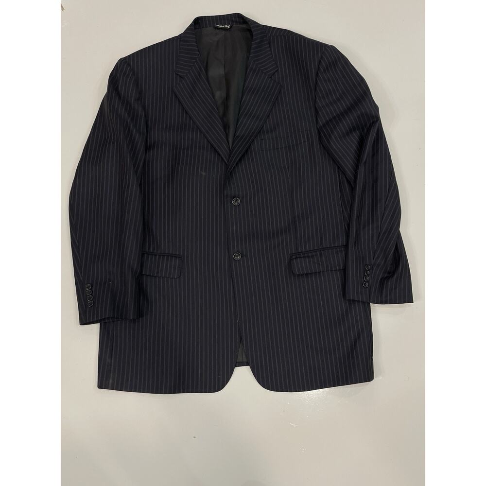 Ermenegildo Zegna Made In Italy Navy Pinstripe Silk & Wool Suit Jacket Sz 48 6L